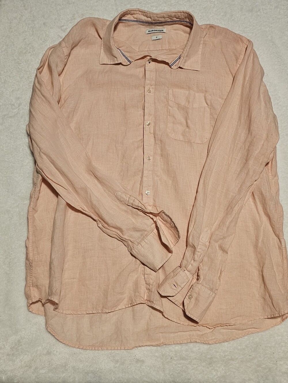 Europann Size 7 100%‎ Linen Long Sleeve Button Up Shirt Pink Salmon $220